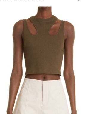 KNGSLEY - Olive Cutout Ribbed Cropped Tank Top SOLD OUT - NORDSTROM